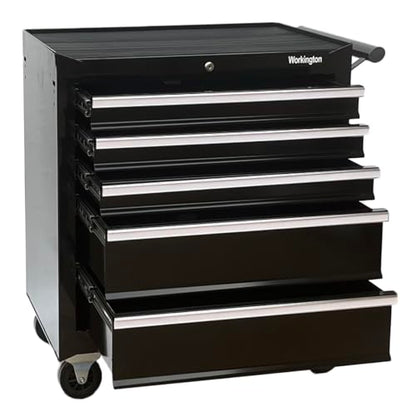 Workington Professional Industrial Rolling Metal Tool Chest with 5 Drawers, 26" 5-Drawer Tool Chest Cabinet with Ball Bearing Drawer Slides, Steel Tool Storage Box Organizer 4102 Black