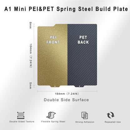 A1mini Textured PEI+Carbon Fiber PET Build Plate 184x184mm - color: PEI+PET, size: 184x184mm
