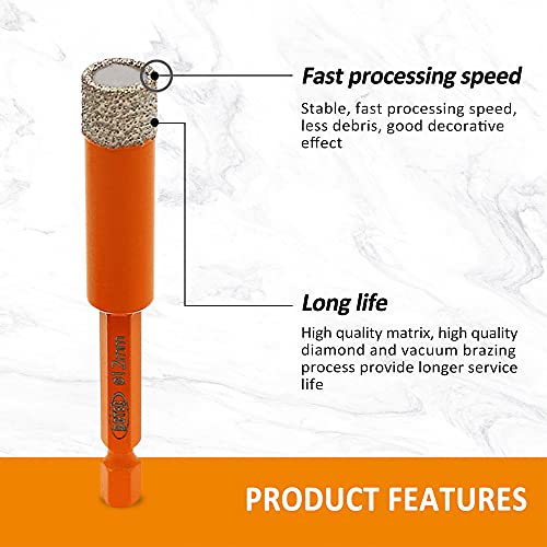 BGTEC Dry Diamond Drill Bits 1pc 1/4" with Quick Change Hex Shank for Granite Marble Porcelain Tile Ceramic - size: 06mm 1/4"