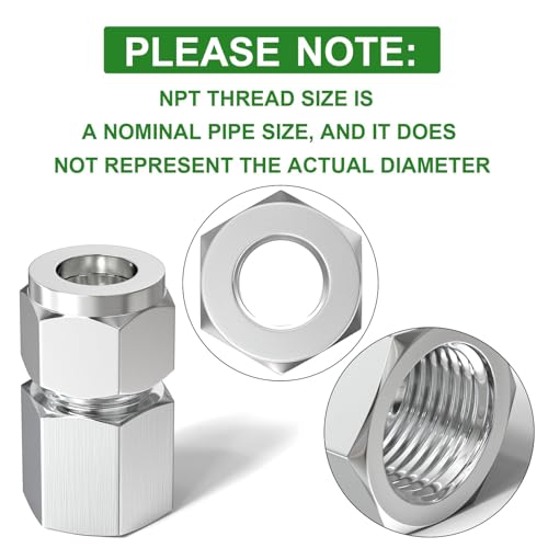 TAISHER 2PCS 304 Stainless Steel Compression Tube Pipe Fitting Connector, 1/2" Tube OD x 3/8" NPT Female - size: 1/2" OD x 3/8" FNPT