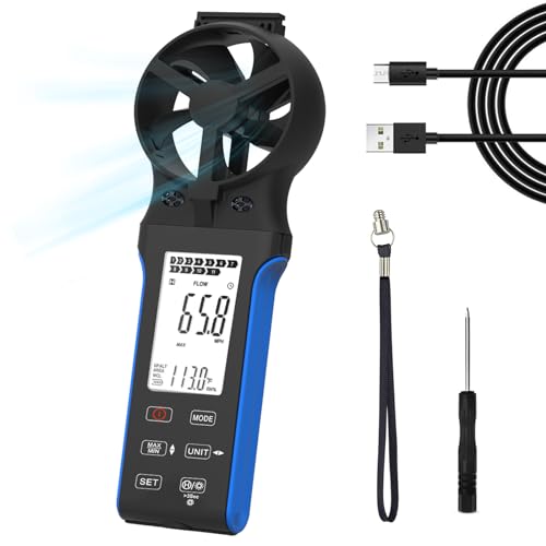 HoldPeak CFM Meter HVAC Anemometer with 270º Rotatable Detector, Handheld Wind Speed Meter Gauge with Touch Button, Waterproof Rechargeable Air Flow Velocity Measuring Device for HVAC Outdoor Sailing - color: 5000D-CFM Anemometer