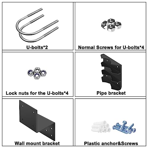 Antenna Mount Outdoor Antenna Pole Mast Mount Bracket- Heavy Duty Steel with U-Bracket Assembly + 6 Screws