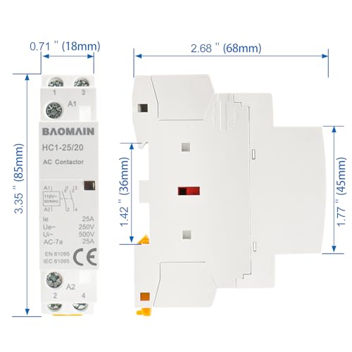 BAOMAIN 110V AC 2-Pole 25A Modular Contactor, 2NO, DIN Rail Mount