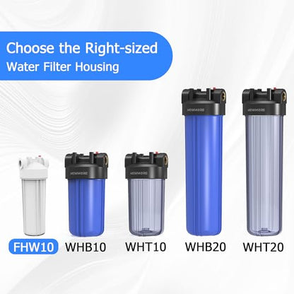 FHW10 Whole House Water Filter Housing Fit 10"x2.5" Sediment etc Filters