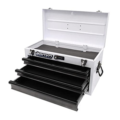 Boxo USA Hand Carry Tool Box 3-Drawer Heavy Duty Steel Toolbox with Lock System (White) - color: White