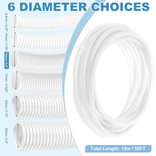 MECCANIXITY Plastic Split Wire Loom Tubing 1/2"(12mm) ID 50FT(15m), White - color: White, size: 1/2"(12mm) ID x 50FT(15m)