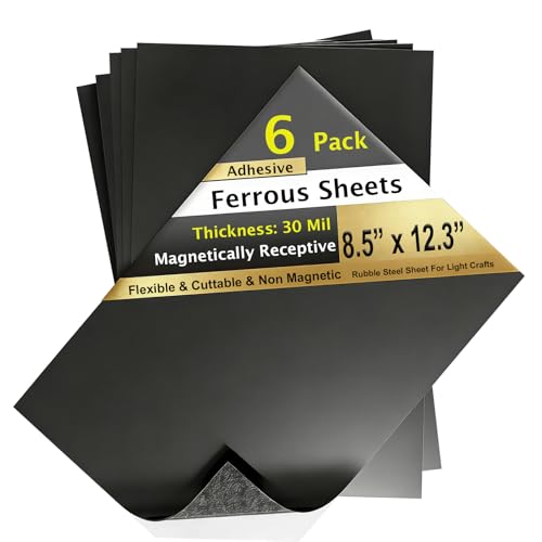 6 Pack, Adhesive Metal Sheets-8.5” x 12.3”, Ferrous Sheet for Magnets Receptive, 30 Mil Thin Flexible Rubber Steel Mat for Crafts, Magnetic Miniatures Organization – Fits Standard US Really Useful Box - size: 8.5"X12.3"-6Pcs