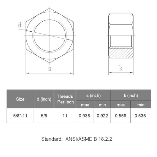 VGBUY 10pcs 5/8-11 Hex Nuts, 304 Stainless Steel 18-8 External Hex nut 5/8 11 inch, SAE Hex Machine Screw Nuts Hardware Nuts (VG01302) - size: 5/8"-11(10pcs)