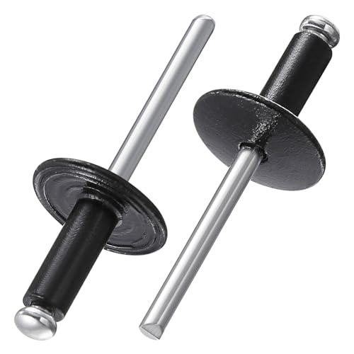 Wensilon(150 pcs) 3/16 * 1/2" Large Cap Open End Black Aluminum Blind Rivets,5 * 13 Blind Rivet - color: Black, size: 3/16*1/2