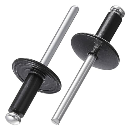 Wensilon(150 pcs) 3/16 * 1/2" Large Cap Open End Black Aluminum Blind Rivets,5 * 13 Blind Rivet - color: Black, size: 3/16*1/2