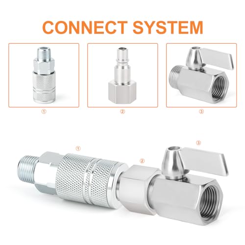 GASHER 2PCS 3/8-Inch Male Quick Connect Air Coupler, 3/8 Basic Flow Industrial Coupler，For Air Compressor Quick Connect Air Hose Fittings Set - size: 3/8" MNPT - 3/8 Flow