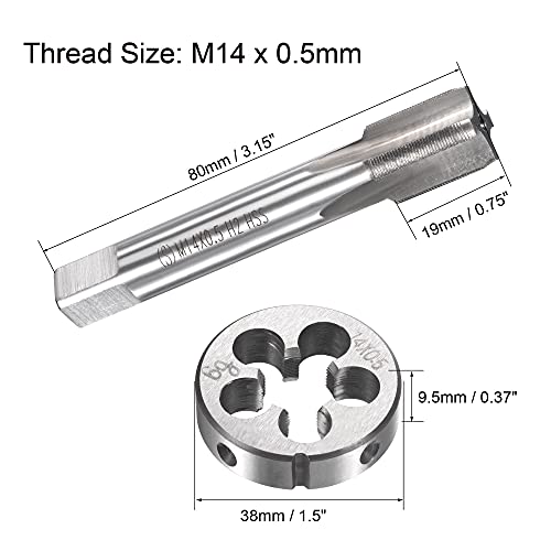 uxcell M14 x 0.5mm Metric Tap and Die Set, Machine Thread Screw Tap with Round Threading Die, Tap & Die Kit for Nut Screw Bolt Thread Repair - size: M14 x 0.5mm