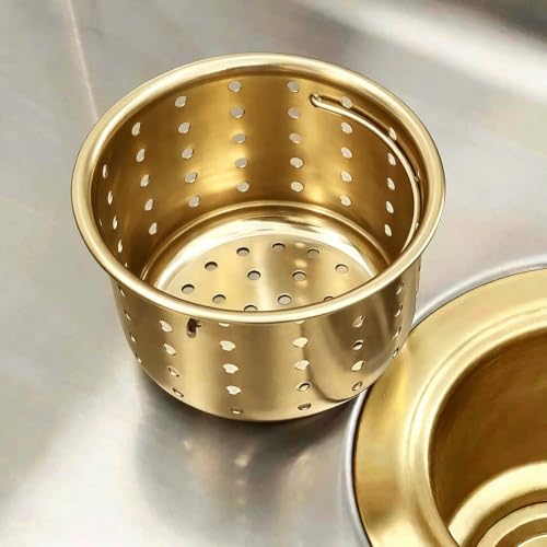 Kitchen Sink Drain Basket Only, 3-inch Basket Gold for Kitchen Sink Strainer Replacement, Deep Cup Strainers with Handle, SUS 304 Stainless Steel - color: Gold