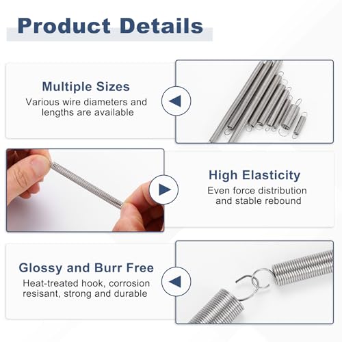 uxcell 10Pcs Stainless Steel Extension Spring Dual Hook 0.5mmWD, 5x80mmODxL - size: 0.5mm Wire,5mmx80mm(ODxL)