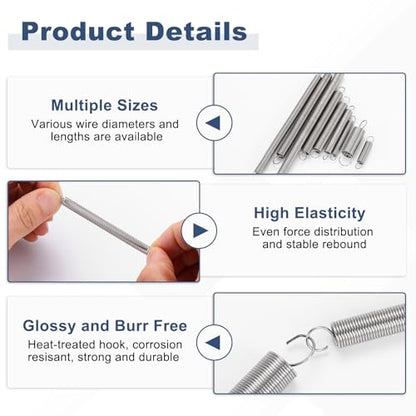 uxcell 10Pcs Stainless Steel Extension Spring Dual Hook 0.6mmWD, 6x80mmODxL - size: 0.6mm Wire,6mmx80mm(ODxL)