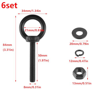 Antrader Lifting Shoulder Eye Bolts,M8 Eye Bolt,M8 x 50mm,Black,6 Sets - size: M8 x 50mm