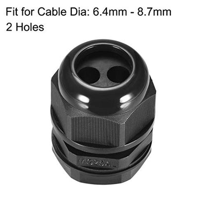 uxcell M25 Cable Gland 2 Holes Waterproof IP68 Nylon Joint Adjustable Locknut for 6.4-8.7mm Dia Wire - size: M25