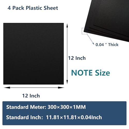 4 Pack Black Plastic Sheets 12x12x0.04 in Flexible High Tensile Plastic Sheets,Plastic Sheet Hard Plastic Sheet Black Plastic Panel for DIY Materials Handicrafts Home Decoration - size: 12x12x0.04 in