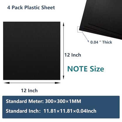 4 Pack Black Plastic Sheets 12x12x0.04 in Flexible High Tensile Plastic Sheets,Plastic Sheet Hard Plastic Sheet Black Plastic Panel for DIY Materials Handicrafts Home Decoration - size: 12x12x0.04 in