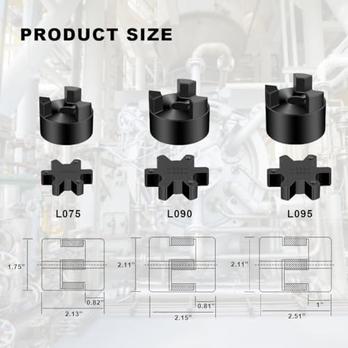 1/2" to 3/4" L075 Flexible 3-Piece L-Jaw Coupling Coupler Set & Rubber Spider for Log Wood Splitter Hybrid Equipment