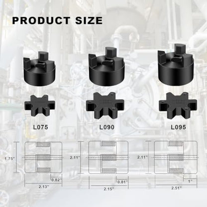 1/2" to 3/4" L075 Flexible 3-Piece L-Jaw Coupling Coupler Set & Rubber Spider for Log Wood Splitter Hybrid Equipment