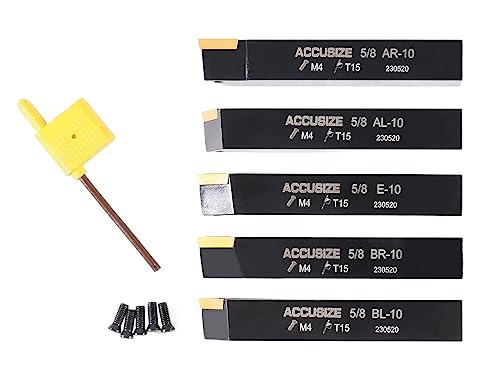 Accusize Industrial Tools 5/8'' 5 Pc Indexable Turning Tool Set, 2380-5102 - size: 5/8"