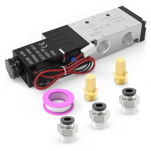 4V210-08 5-Way/2-Position Electric Solenoid Valve 1/4"NPT – Pilot-Operated DC24V, Aluminum Body with Outlet Wire - size: DC24V-Outlet Wire