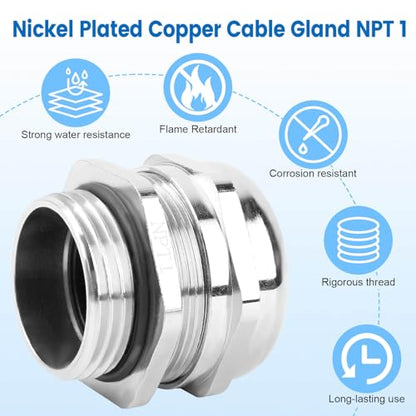 2 Pcs 1" NPT Nickel-Plated Copper Cable Gland - style: 1" NPT