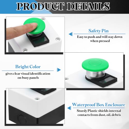 uxcell Mushroom Emergency Stop Switch Station Industrial, Green