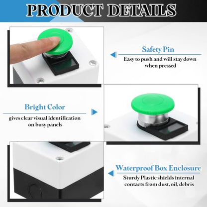 uxcell Mushroom Emergency Stop Switch Station Industrial, Green