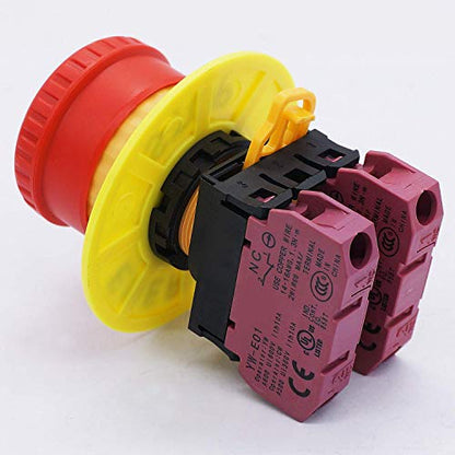 TWTADE / 22mm 2 NC Red Mushroom Latching Emergency Stop Push Button Switch 10A 600V YW1B-V4E02R - color: Red, size: 2NC