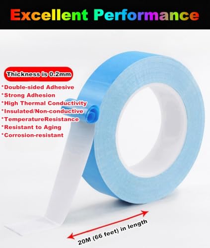 Double Sided Tape 1inch x 66Feet Thermal Tape Heavy Duty Super Strong Adhesive, Insulation Heat Transfer Tape for Paste CPU Heatsink, Mounting LED Strip, Carpet Fixing, Woodworking Project, DIY Crafts - size: 1inch x 66 Feet