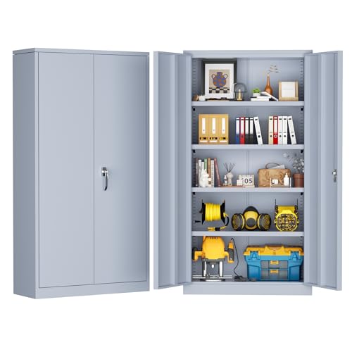 Greenvelly 72" H Metal Garage Storage Cabinet with 2 Doors and 4 Adjustable Shelves, Dark Grey Metal Cabinet with Lock for Office,Home, Garage, Gym, School - color: Dark Grey, size: 18"D x 36"W x 72"H