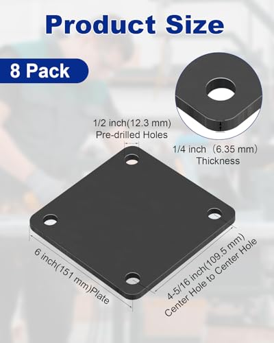 Rocaris 8 Pcs 6 X 6 X 1/4 Inch A36 Steel Plates Hot Rolled with 4 Holes - size: 6 Inch