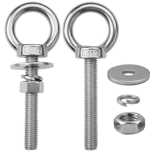 2 Pack M12 Stainless Steel Eye Bolts with Nuts, 1/2" x 4" Eye Bolts - size: M12x102mm (1/2"x4")