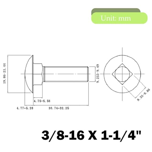 3/8-16 X 1-1/4" Carriage Bolts Screws, Stainless Steel 18-8 (304) Round Head Square Neck Carriage Bolts, Fully Threaded, Pack of 10 - size: 3/8-16 X 1-1/4"