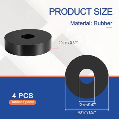 Multi Purpose Rubber Spacer, 12mm ID x 40 OD x 10mm T Neoprene Round Anti-Vibration Isolation Pads Bushings Spacer Washer Fit for HVAC Bolts Car Accessories (4 Pcs) - size: 12mm ID x 40 OD x 10mm T