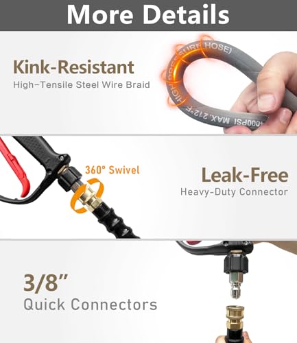 Pressure Washer Hose 75FT with 3/8'' Quick Connect, 4200 PSI - color: Gray, size: 75FT
