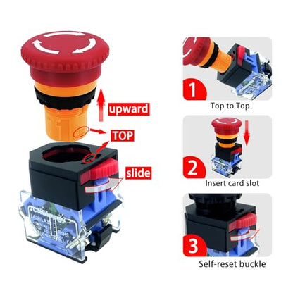Waterproof Emergency Stop Switch with Box, 500V 10A Red Mushroom E-Stop Push Button, Outdoor Weatherproof Stop Box with Transparent Cover, 22mm 1NO 1NC Anti-Misoperation Quick Stop Switch - color: Red emergency stop button switch box
