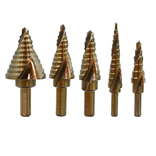 XtremepowerUS Industrial 5pc Cobalt Uni Step Bits 1/4", 3/8" Shank Spiral Flute Drill Bit Set Split Point SAE w/Case - size: 5 Pieces Cobalt Set