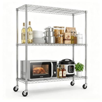 Storage Shelves - 3 Tier Metal Shelving Unit, 18" D × 36" W × 48" H - color: Chrome, size: 18"D X 36"W x 48"H, 3 Tier