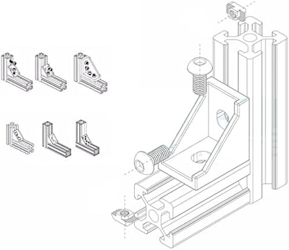 20pcs Black 2020 Series 1720 Aluminum Profile Corner Bracket with 40pcs M5 T Nuts +40pcs M5 Screws + 1pcs Wrench for Slot 6mm 20S Aluminum Rail Accessories (20PCS 1720 Corner Bracket) - style: 20PCS 1720 Corner Bracket black
