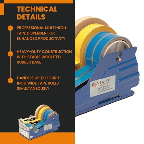 SL7346 - Multi Roll Tape Dispenser - Heavy Duty Dual Tape Dispenser for Office - Desktop Tape Dispenser with Steel Frame - Manual Cutter 4 Roll