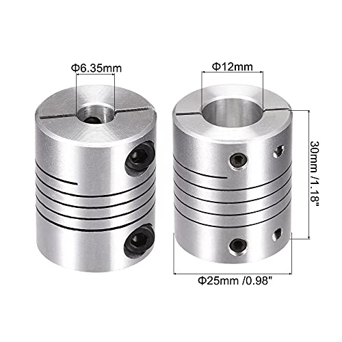 uxcell 2PCS Motor Shaft 6.35mm to 12mm Helical Beam Coupler Coupling 25mm Dia 30mm Long - size: 6.35mm to 12mm
