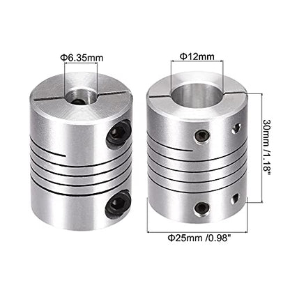 uxcell 2PCS Motor Shaft 6.35mm to 12mm Helical Beam Coupler Coupling 25mm Dia 30mm Long - size: 6.35mm to 12mm
