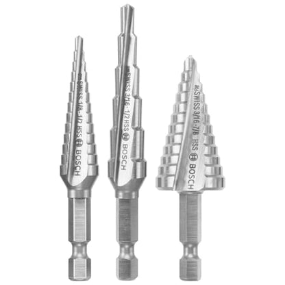 Bosch IMSDC003 3 pc. High-Speed Steel Impact Tough™ Turbo Step Drill Bit Set - style: 3pc Impact