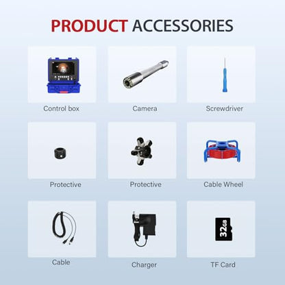 Sewer Camera 100ft with Self-leveling/12pcs Light/IP68 Waterproof Professional Inspection Camera for Plumber or Homeowners - size: 29M