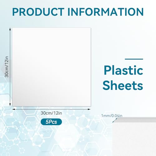 5 Pack White Plastic Sheets 12x12x0.04in Flexible High Tensile Plastic Sheets Hard Plastic Panel for DIY Materials Handicrafts Home Decoration - size: 12x12x0.04in