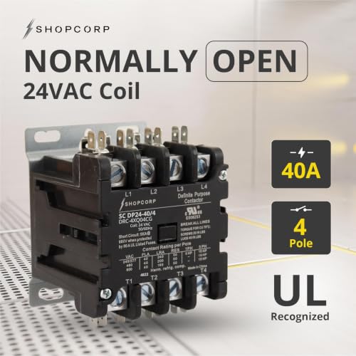 4 Pole 40 Amp AC Contactor, 24V Coil, UL Recognized, HVAC - style: 4 Pole 24V