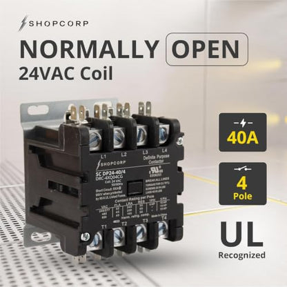 4 Pole 40 Amp AC Contactor, 24V Coil, UL Recognized, HVAC - style: 4 Pole 24V